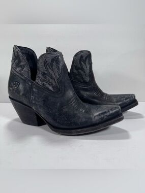 Ariat Hazel Black Silver Metallic Leather Western Ankle Boots Women Size 7.5B